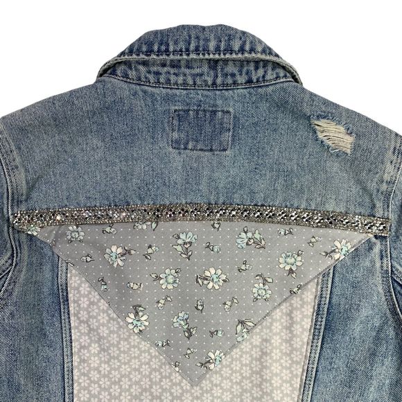 Boho Denim Jean Jacket Blue Gray Sparkle Trucker Womens Small Old Navy - Picture 1 of 16
